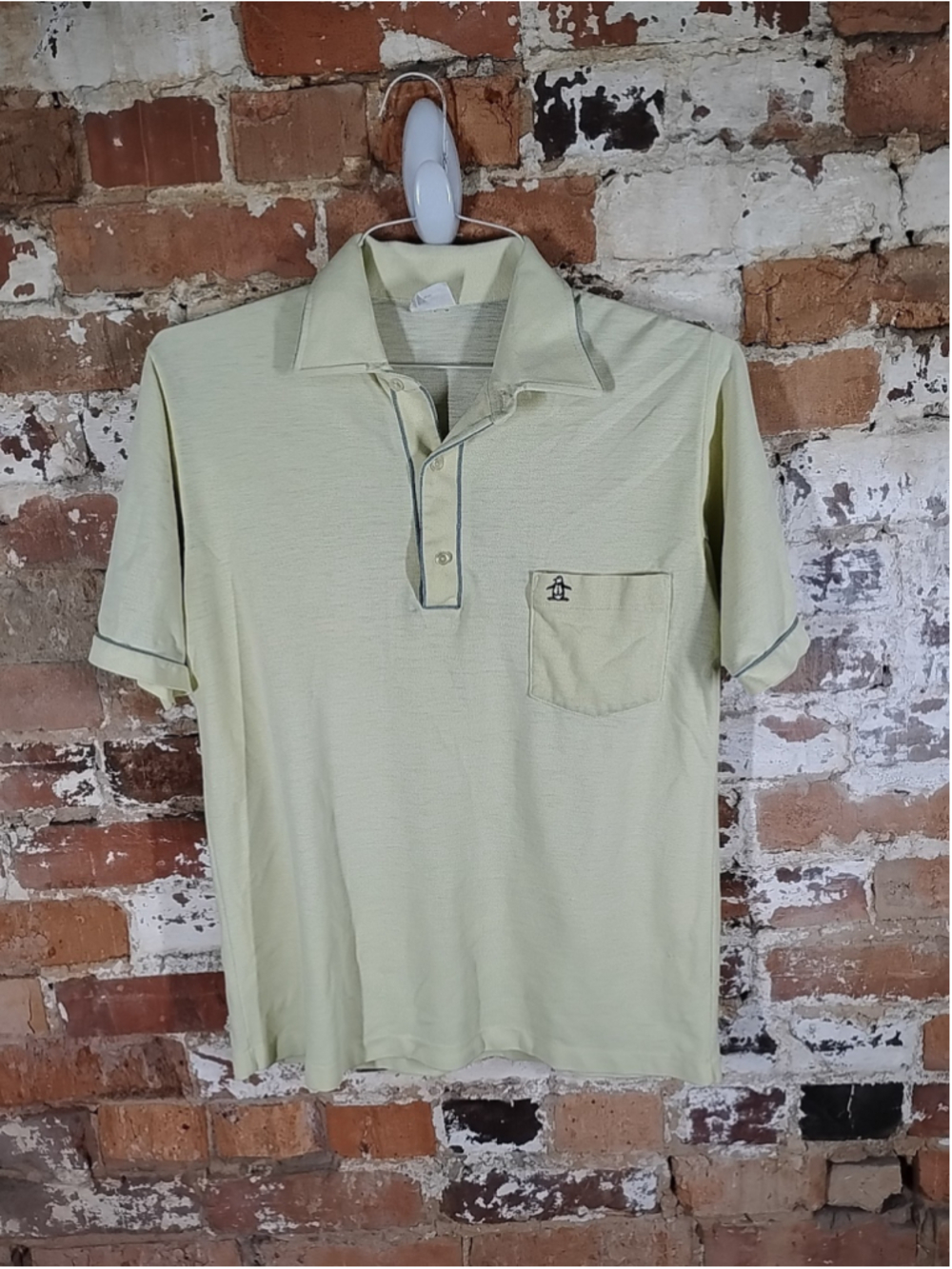 Penguin Shirt VTG Grand Slam Munsingwear Size M 70s Pale Yellow Thin Made USA